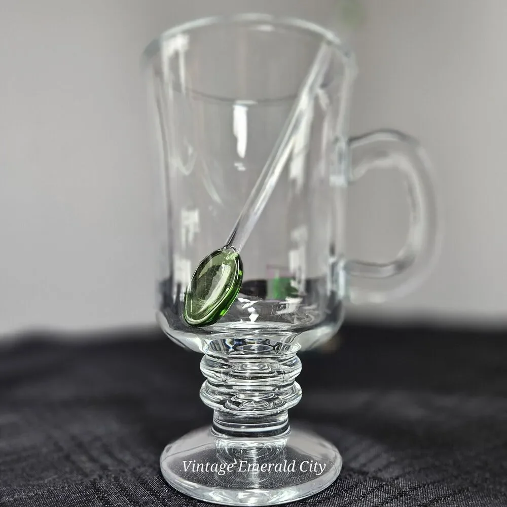 Emerald Glass Long Stir Tea Spoon Green & Clear Sugar & Teaspoon Rounded Point